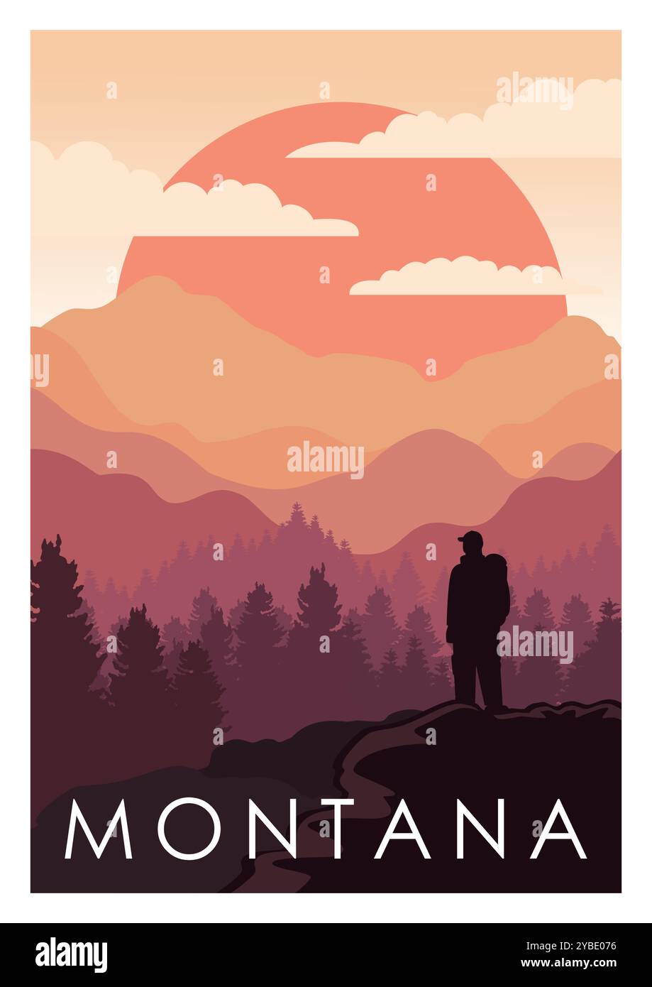 Illustrazione di viaggio in Montana. Poster retrò del Montana. Stati Uniti d'America Illustrazione Vettoriale
