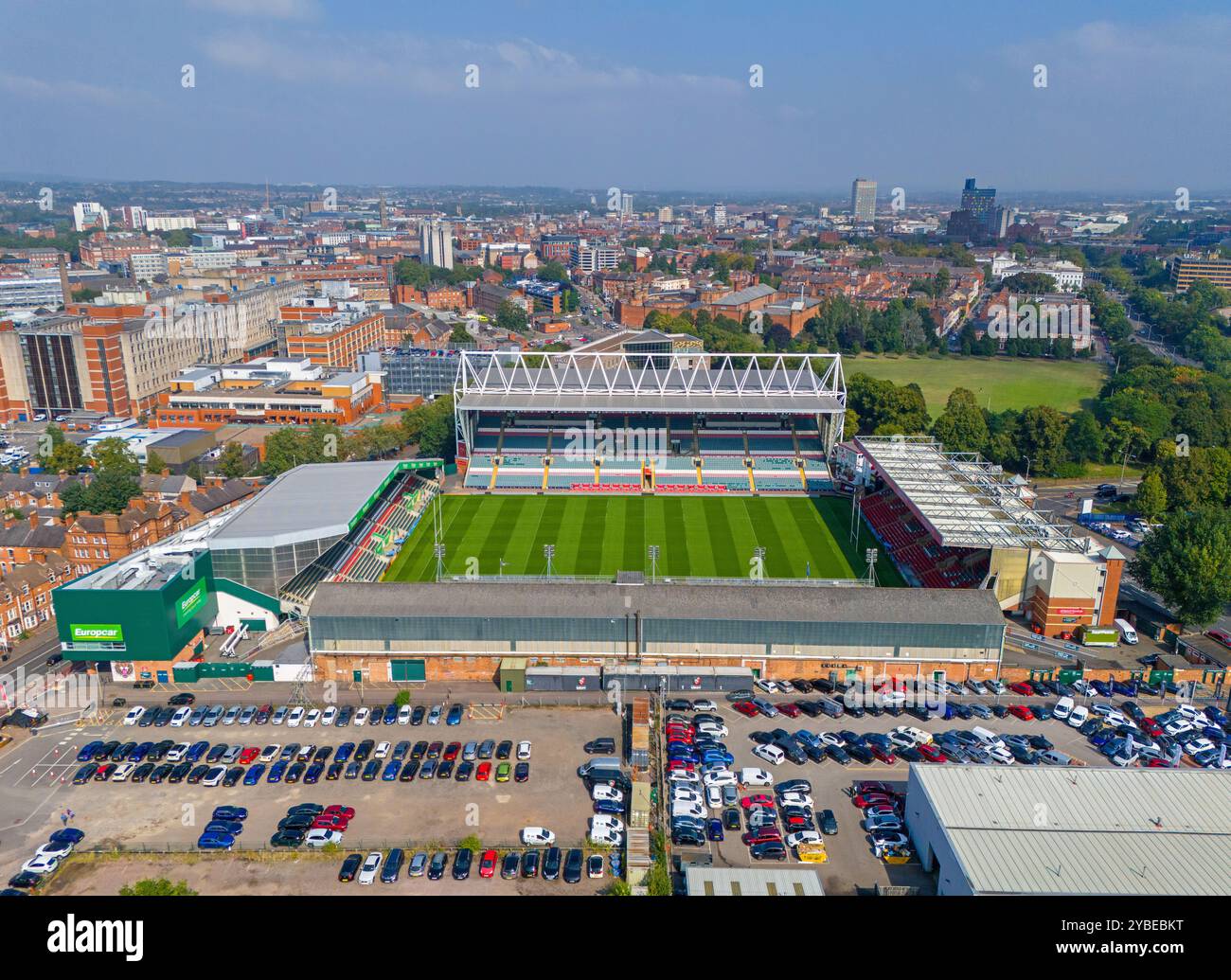 Welford Road Stadium, sede del Leicester Tigers Rugby Club. Immagine aerea. 6 settembre 2024. Foto Stock