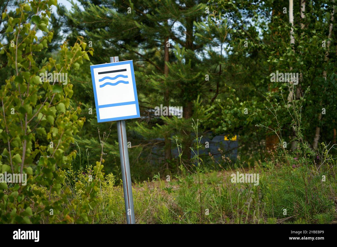 Cartello dell'area delle acque sotterranee con spazio per le copie accanto a una foresta verde Foto Stock