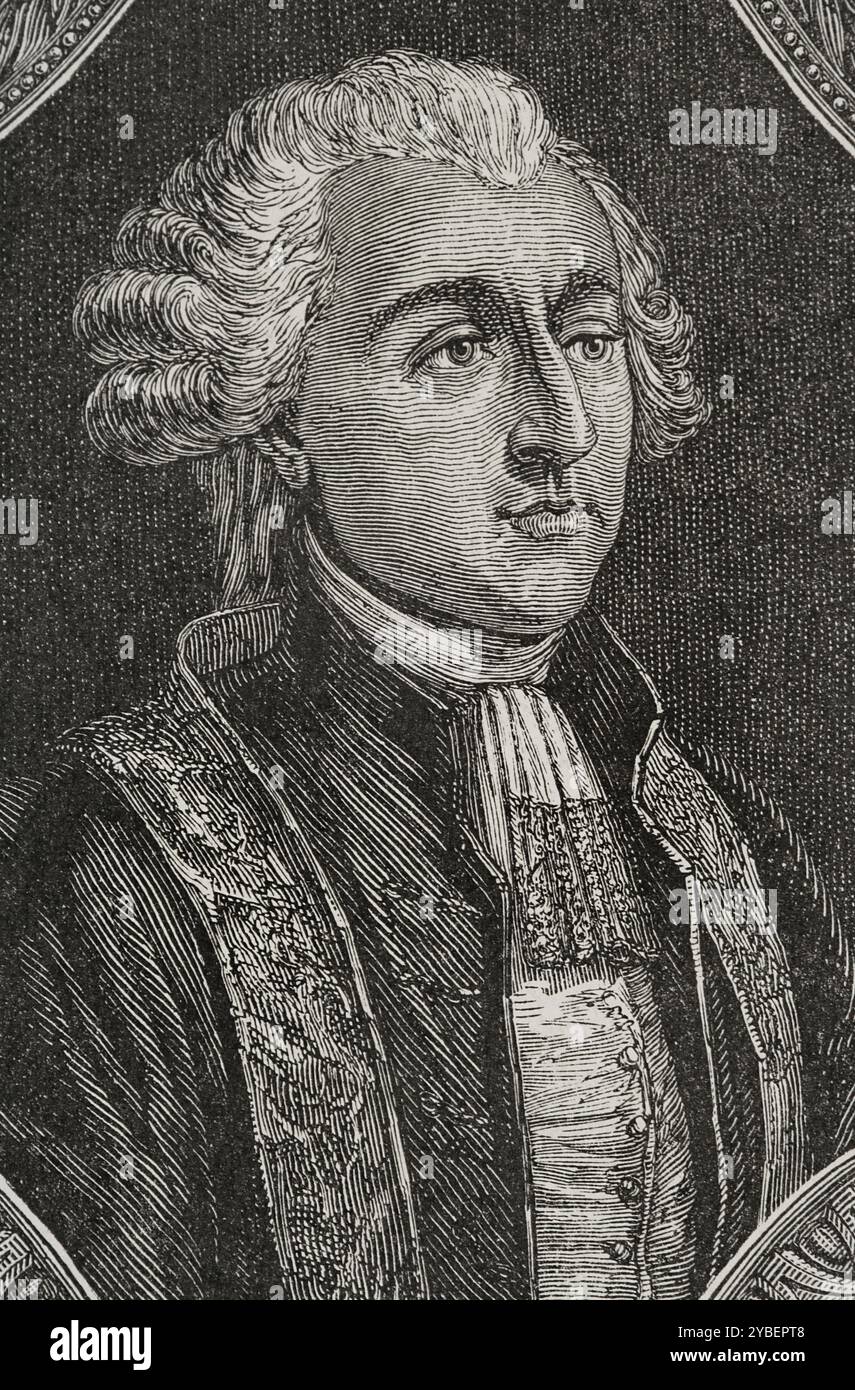 Stanislas de Clermont-Tonnerre (Stanislas Marie Adelaide, Conte di Clermont-Tonnerre) (1757-1792). Ufficiale militare e politico francese, sostenitore della monarchia costituzionale. Fu eletto nel 1789 come primo deputato della nobiltà di Parigi agli Stati generali. Presidente dell'Assemblea nazionale in due occasioni nel 1789. Verticale. Disegno di Hippolyte de la Charlerie. Incisione di Pannemaker. "Storia della Rivoluzione francese". Volume i, 1876. Foto Stock