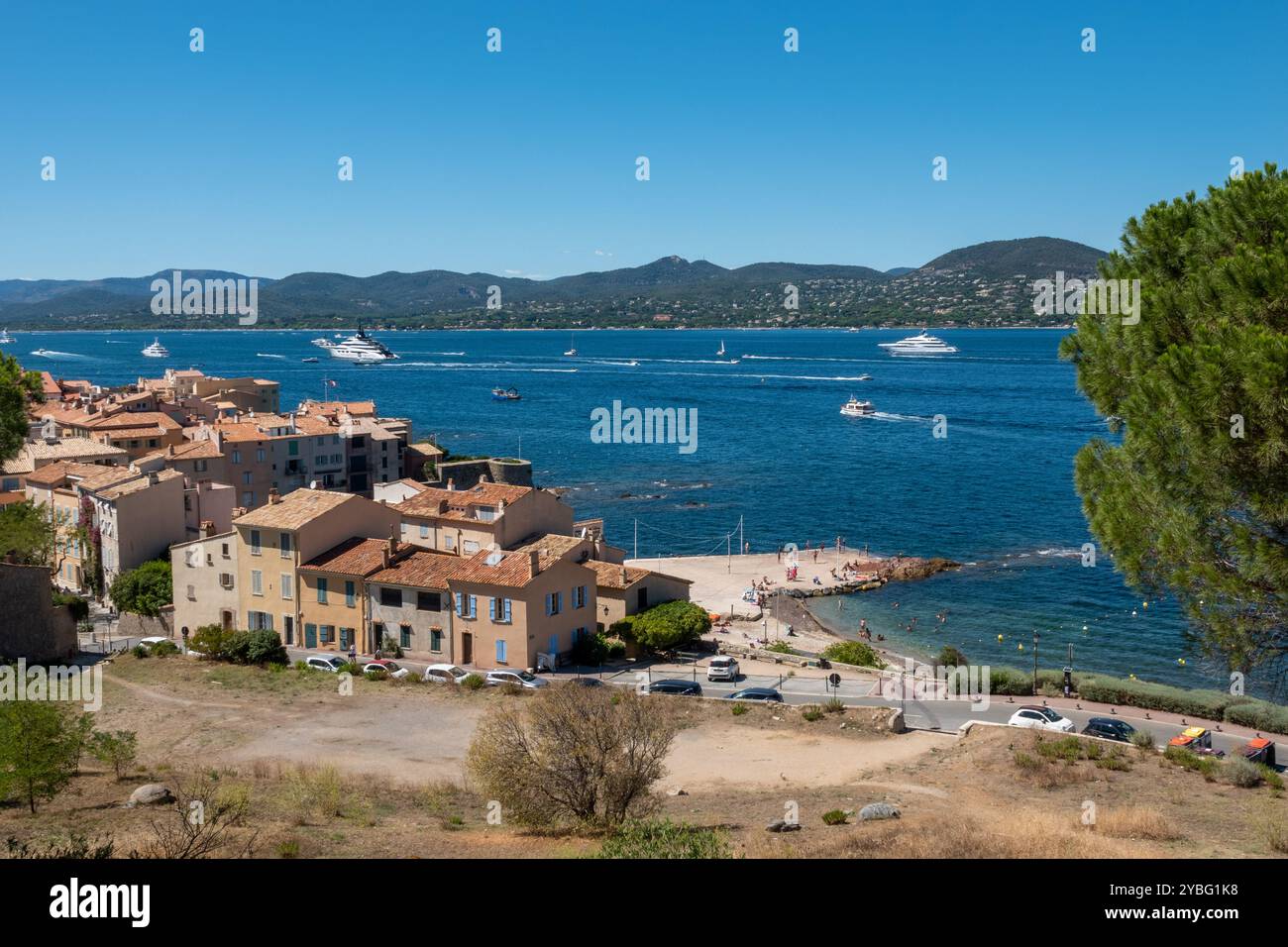 Spiaggia la Ponche a Saint-Tropez, Costa Azzurra, Francia, Europa, Provenza. Foto Stock