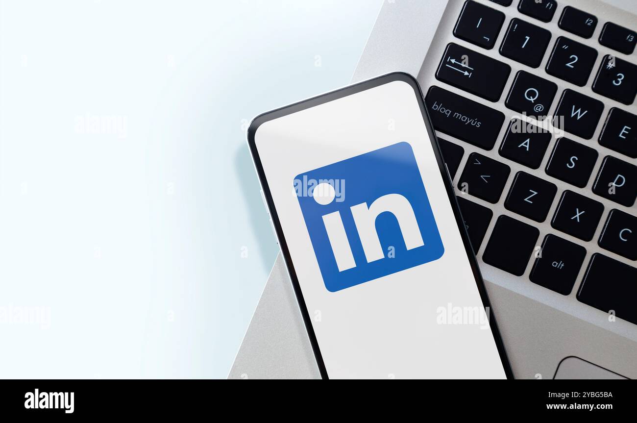 App LinkedIn sullo schermo dello smartphone. Telefono cellulare con un'applicazione di servizi di social network professionale e orientata al business. ROSARIO, ARGENTINA Foto Stock