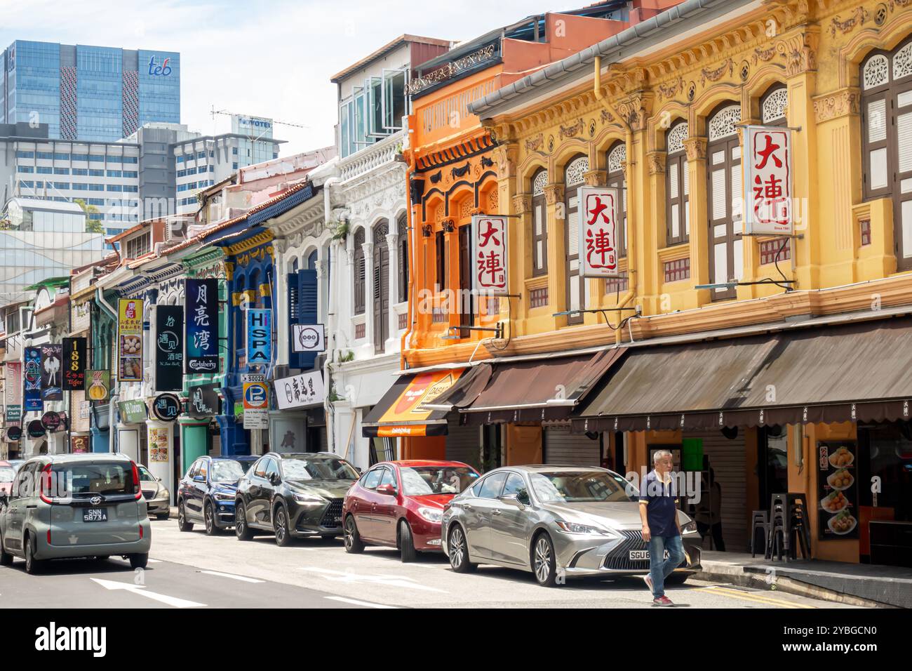 Singapure, Little India, Shophouse all'incrocio tra Yed Alwi Road e Townshend Road Foto Stock