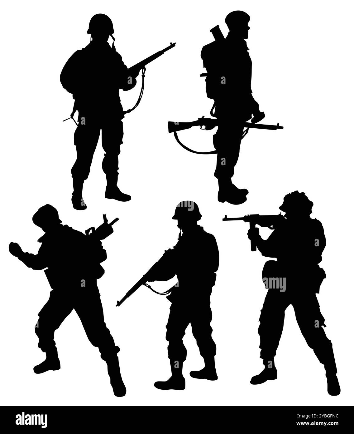 soldato militare uomo e donna silhouette in posa Illustrazione Vettoriale