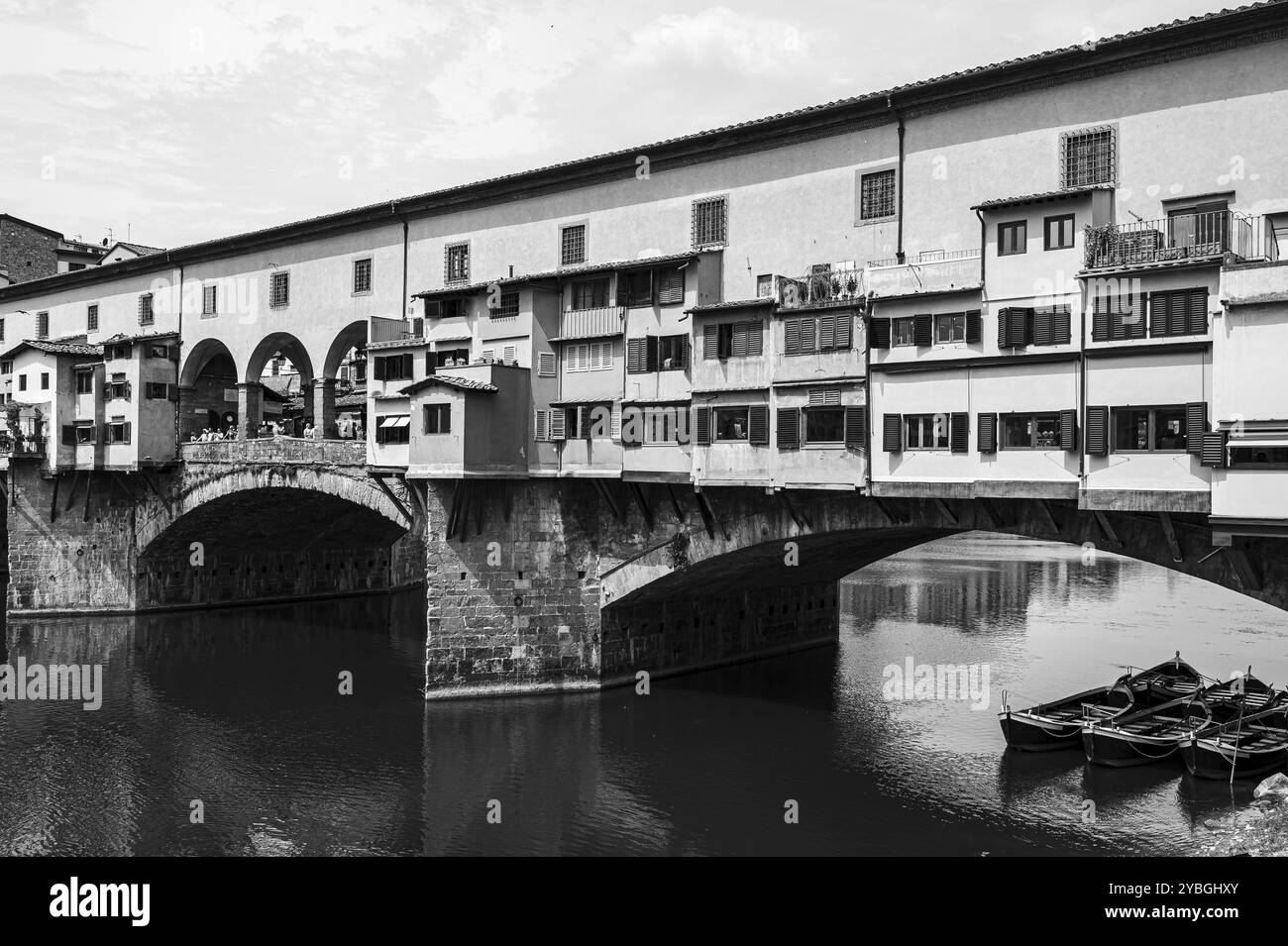 Fotografia in bianco e nero del Ponte Vecchio, Firenze, Italia, Europa Foto Stock