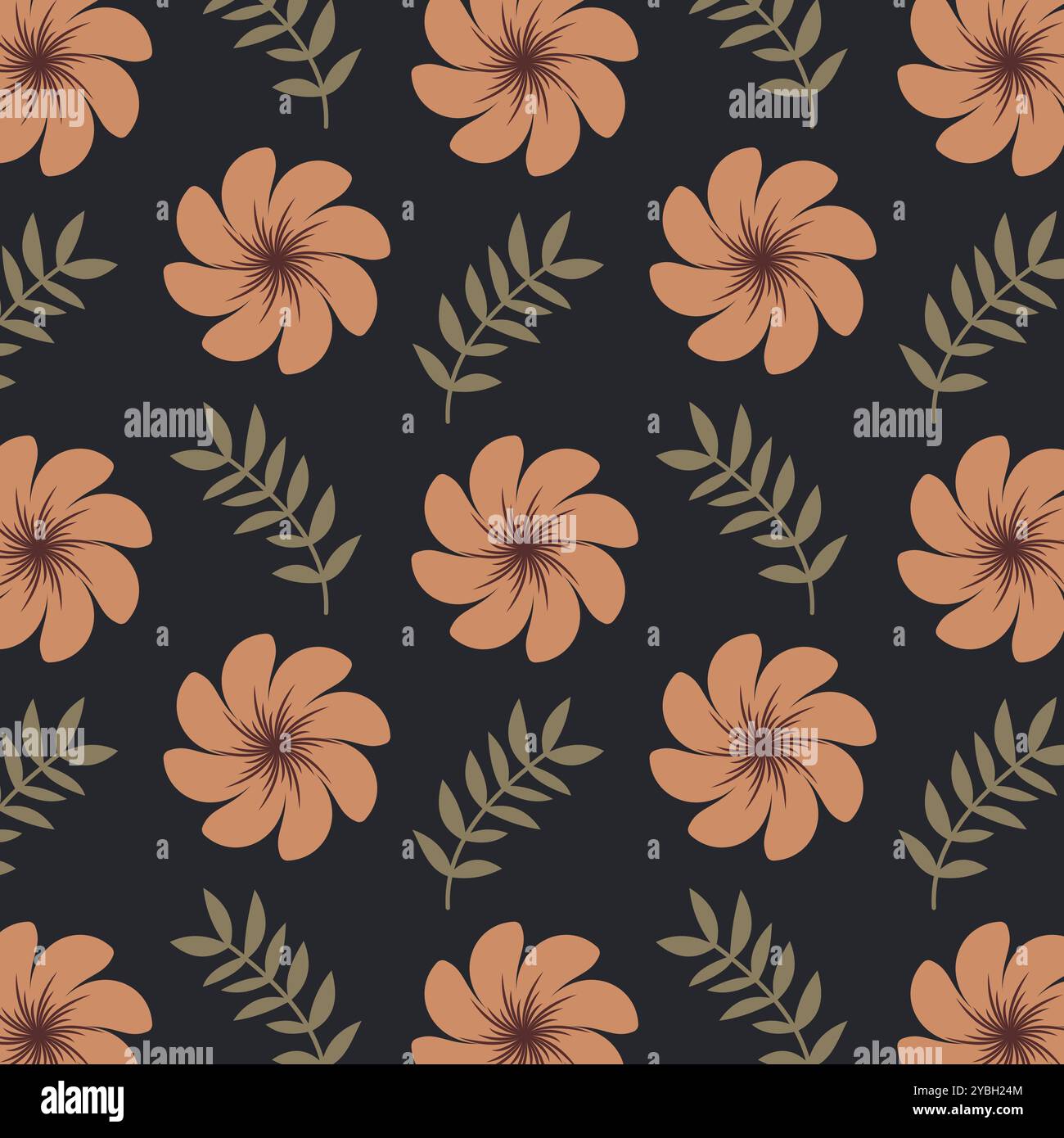 Motivo vettoriale floreale senza cuciture di eleganti fiori e foglie. Illustrazione Vettoriale