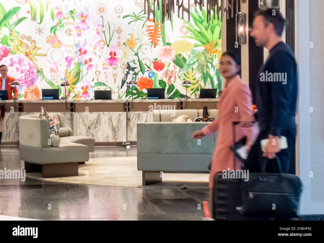 Interni della lobby del Mandarin Oriental Hotel Singapore Foto Stock