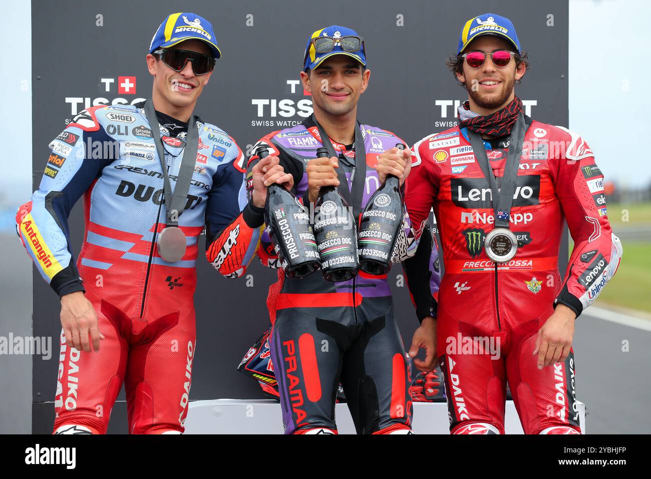 Phillip Island, Australia. 19 ottobre 2024. Phillip Island, 19 ottobre 2024: Jorge Martin (ESP) vince la gara sprint davanti a Marc Marquez (ESP) e Enea Bastianini (ITA) durante la MotoGP Australiana 2024. Alamy Live News/corleve credito: Corleve/Alamy Live News Foto Stock