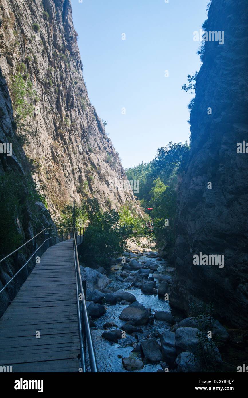 Foto idilliache della passerella in legno attraverso il Green Canyon contro un cielo blu Foto Stock