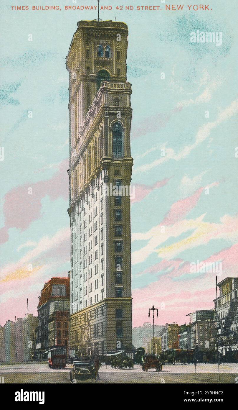 Cartolina d'epoca degli Stati Uniti del Times Building (ora conosciuto come One Times Square) a Broadway e 42nd Street, New York City. Foto Stock