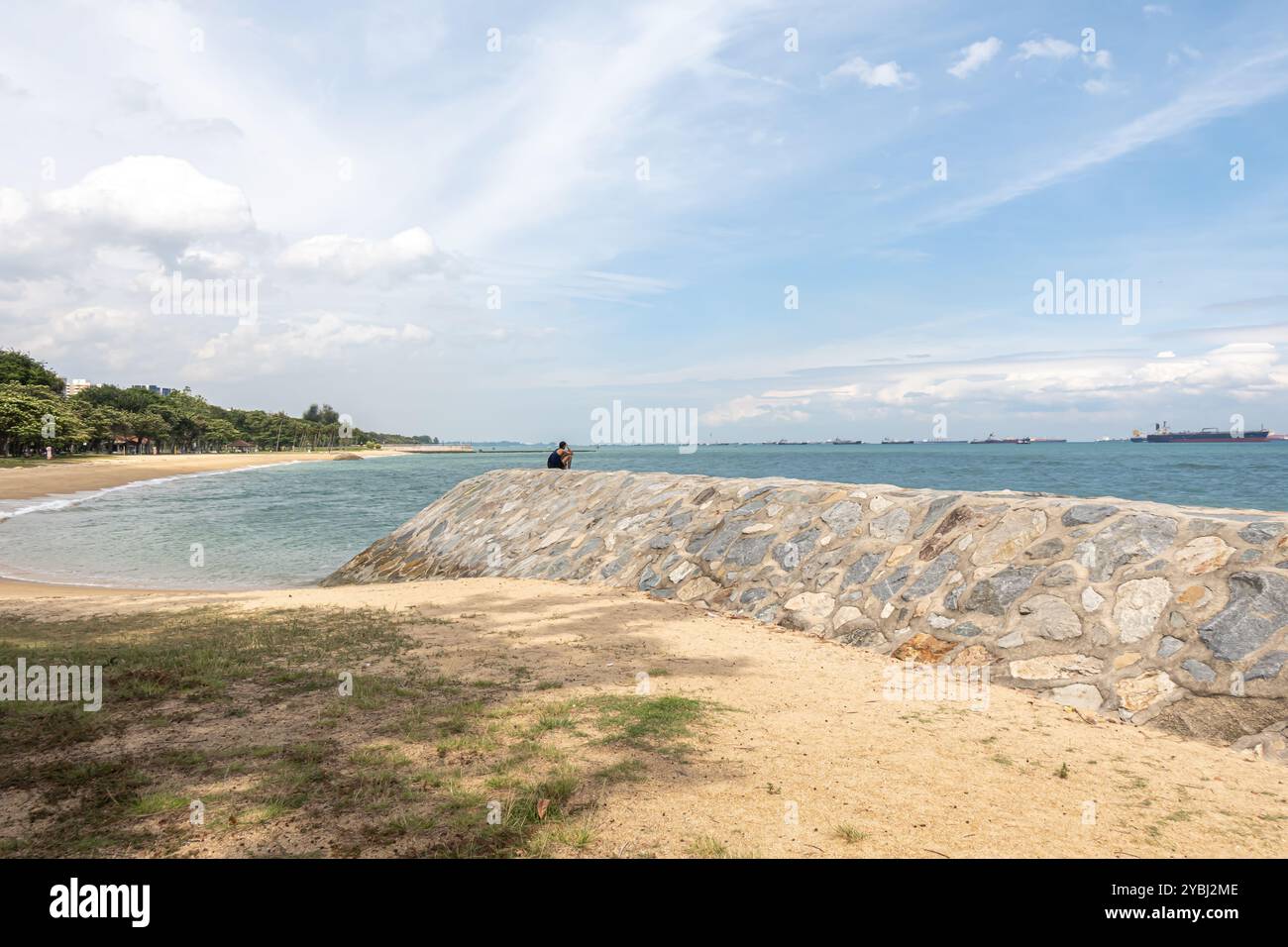 Protezione costiera Breakwater - East Coast Beach, Singapore, Asia Foto Stock