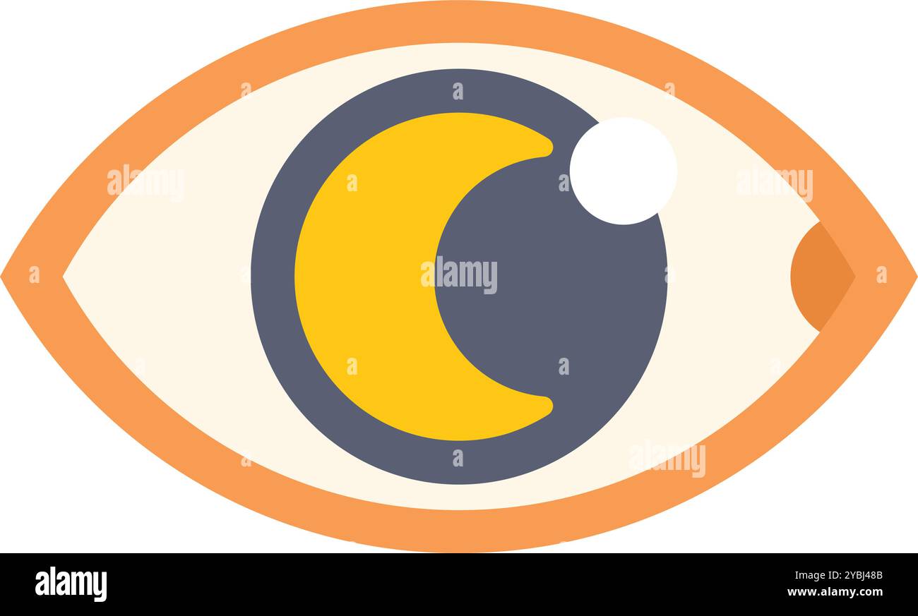 Questa icona dal design piatto presenta un occhio umano con una luna crescente nella pupilla Illustrazione Vettoriale