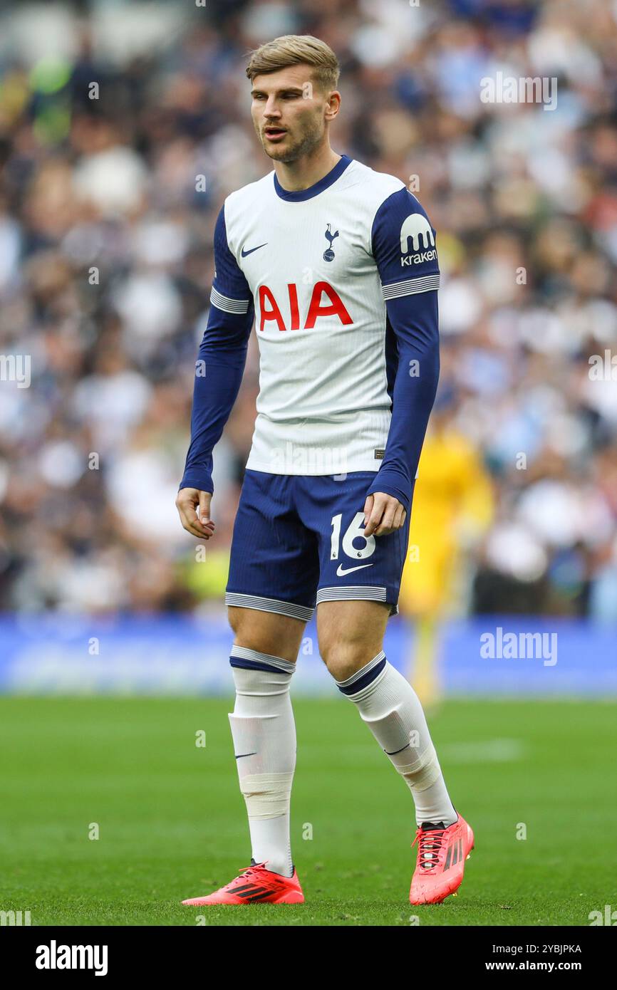 Timo Werner del Tottenham Hotspur durante la partita tra Tottenham Hotspur FC e West Ham United FC English Premier League al Tottenham Hotspur Stadium, Londra, Inghilterra, Regno Unito il 19 ottobre 2024 Credit: Every Second Media/Alamy Live News Foto Stock