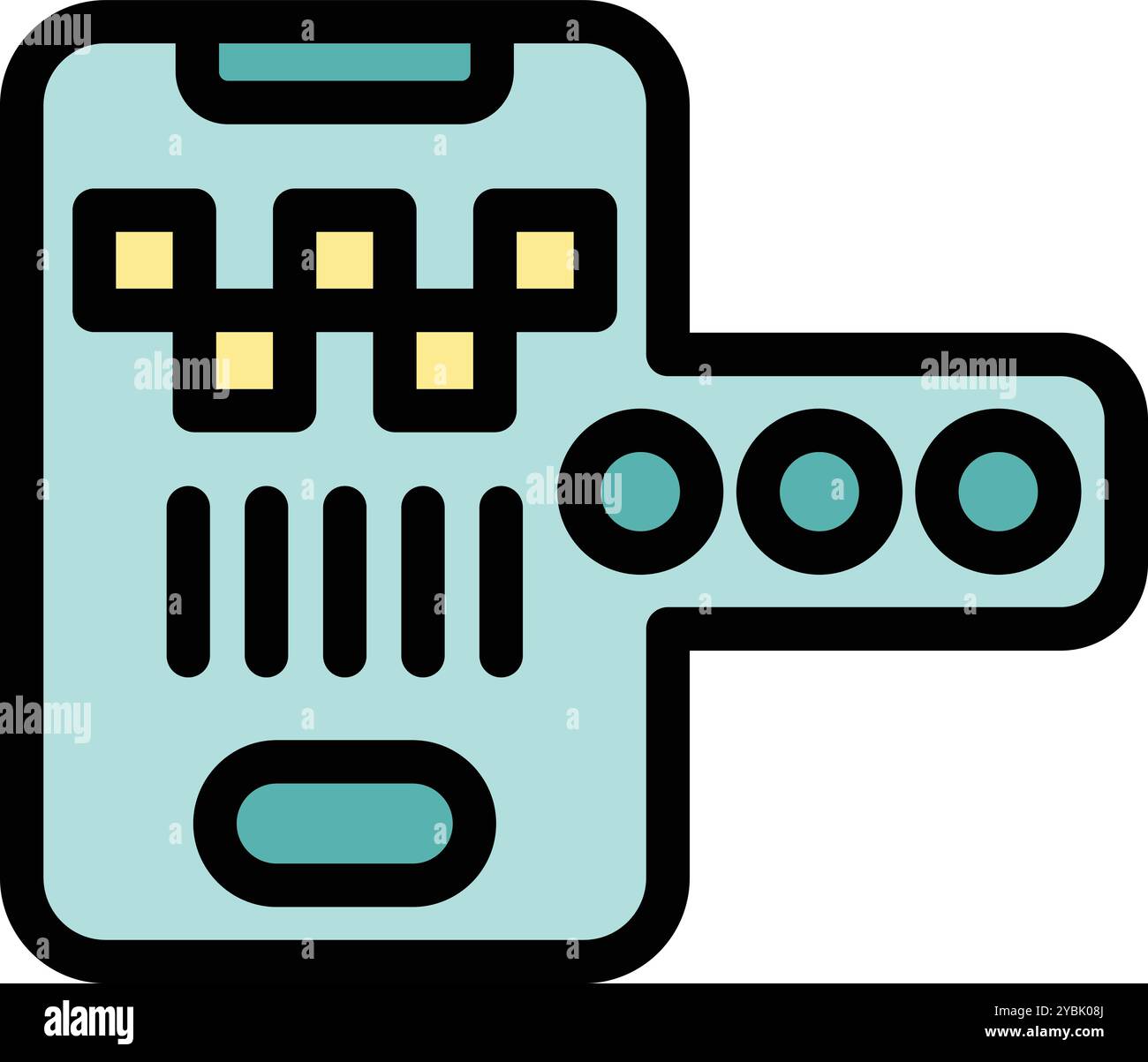 Illustrazione vettoriale minimalista di uno smartphone con un'app taxi aperta, che mostra la mappa, il tassametro in funzione e alcuni pulsanti Illustrazione Vettoriale