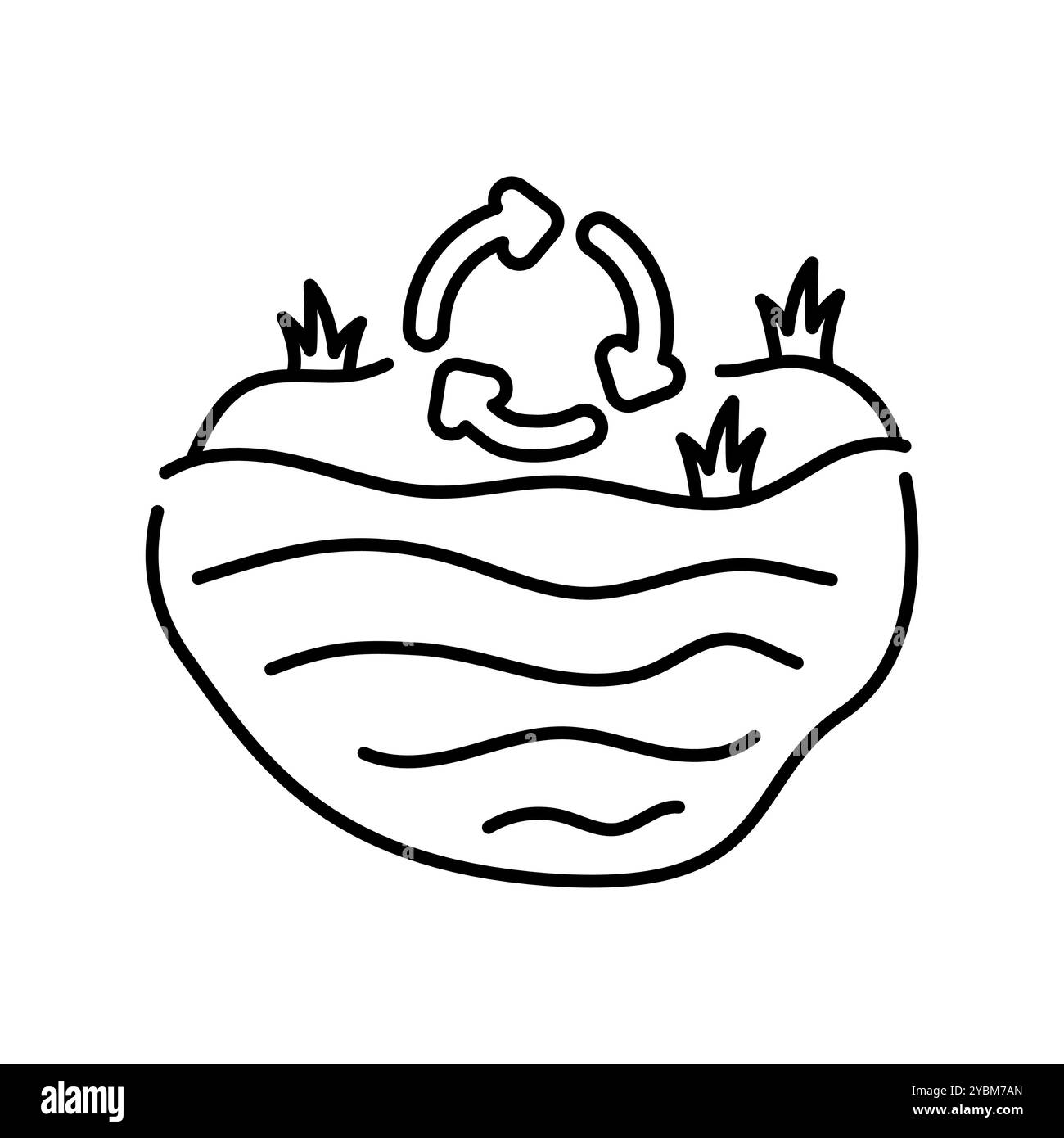 Icona nera della linea di rigenerazione. Firma per pagina Web, app mobile, pulsante, logo. Pulsante isolato vettore. Traccia modificabile. Illustrazione Vettoriale