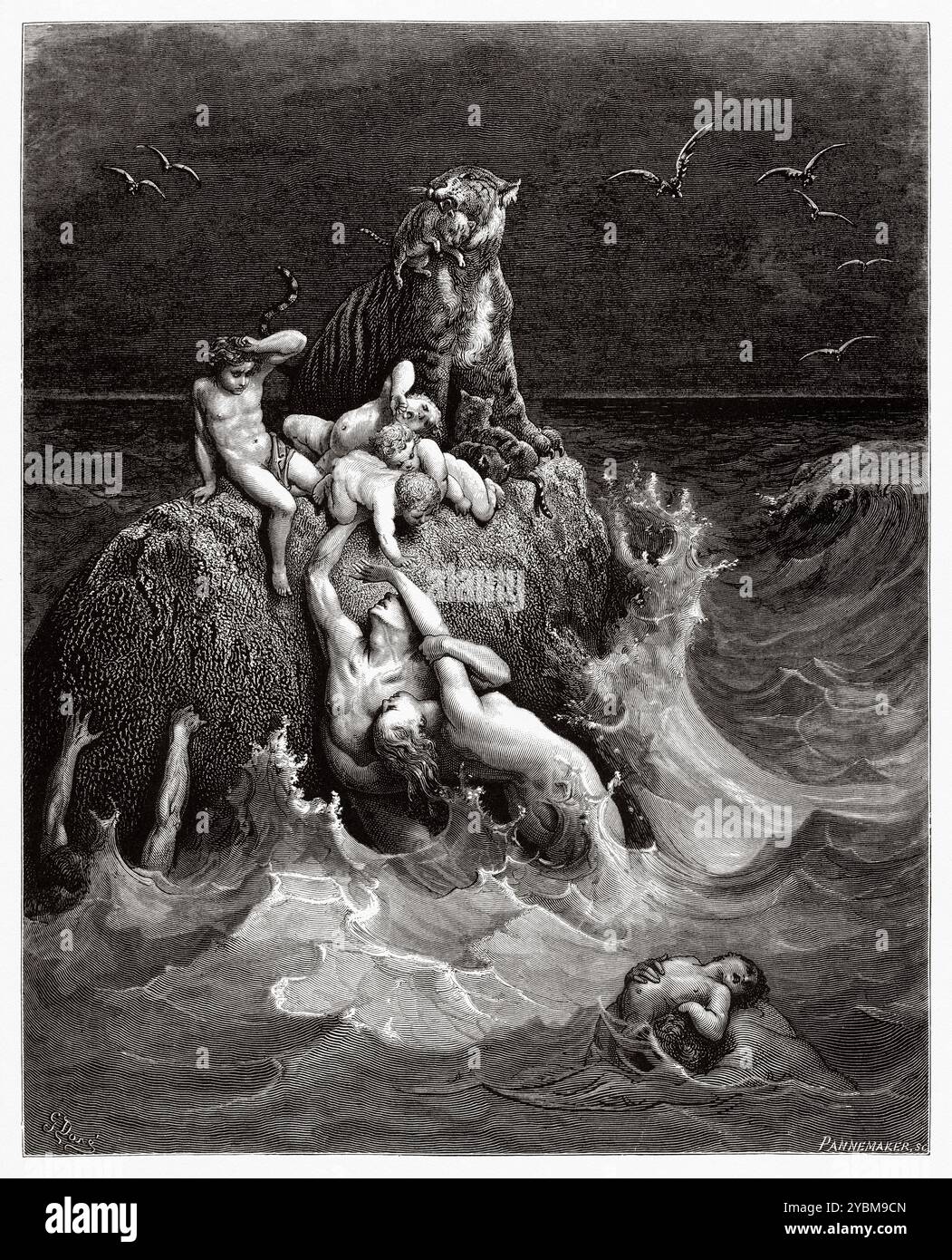 Il diluvio. Vecchio Testamento. Illustrazione della bibbia antica di Gustave Dore (1832–1883) Foto Stock