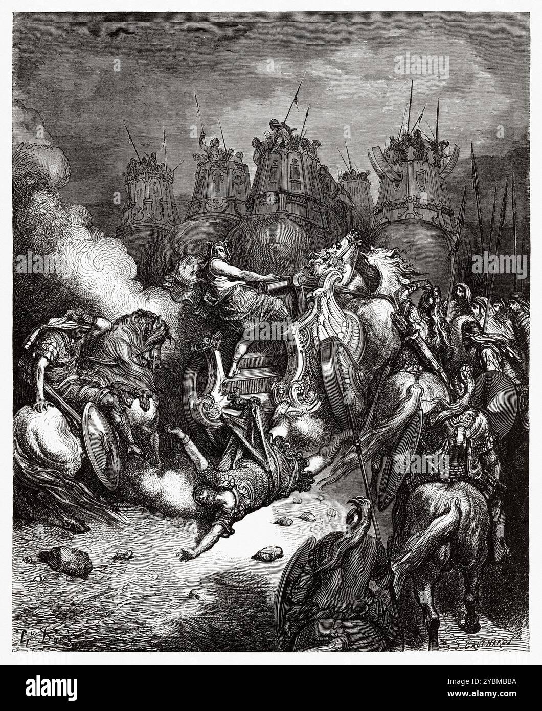 La caduta di Antioco. Morte di Antioco IV Epifane, re greco dell'Impero seleucide. Vecchio Testamento. Illustrazione della bibbia antica di Gustave Dore (1832–1883) Foto Stock