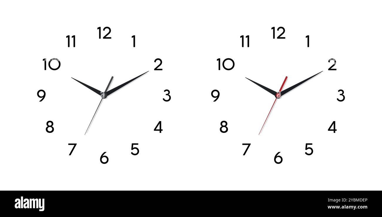 Set di facce realistiche per ufficio a parete 3d vettoriale. Quadrante bianco e nero e lancette dell'orologio primo piano isolato. Modello di progetto. Semplice muro minimalista Illustrazione Vettoriale Set di facce realistiche per ufficio a parete 3d vettoriale. Quadrante bianco e nero e lancette dell'orologio primo piano isolato. Modello di progetto. Semplice muro minimalista Illustrazione Vettoriale