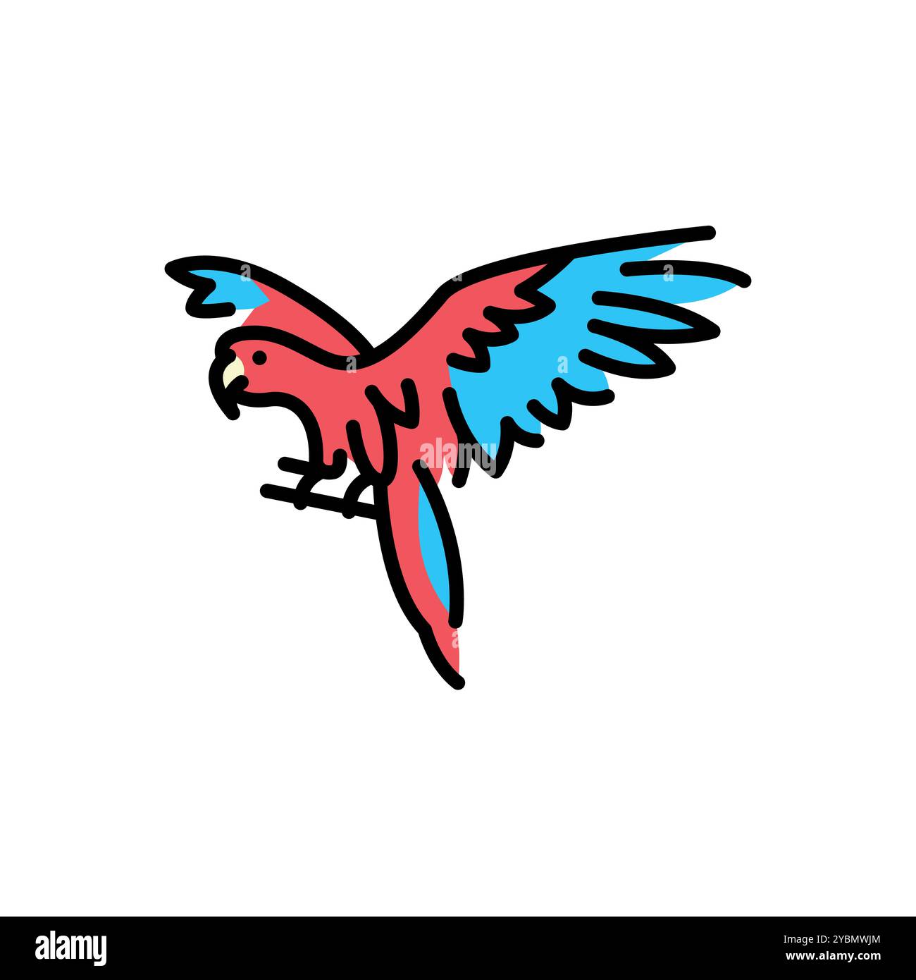 Icona del colore Ara chloropterus. Macaw Ara in volo. Traccia modificabile. Elementi vettoriali Illustrazione Vettoriale