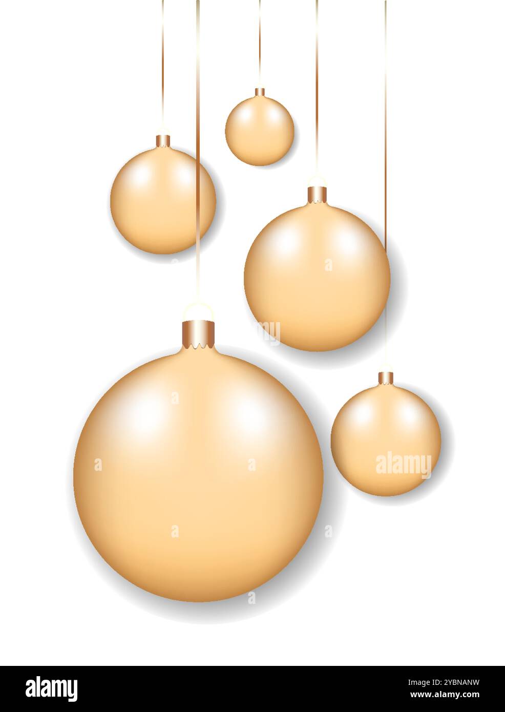 L'immagine presenta ornamenti natalizi dorati sospesi dalla parte superiore. Lo stile e' moderno con uno sfondo pulito. Illustrazione vettoriale Illustrazione Vettoriale