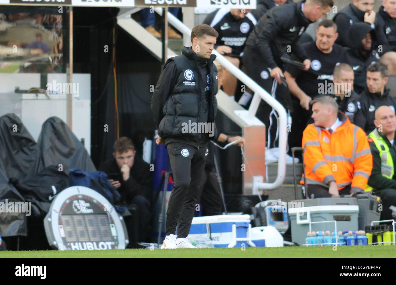 Brighton e Hove Albion allenatore Fabian Hürzeler durante la partita di Premier League tra Newcastle United e Brighton e Hove Albion al St. James's Park, Newcastle, sabato 19 ottobre 2024. (Foto: Michael driver | mi News) crediti: MI News & Sport /Alamy Live News Foto Stock