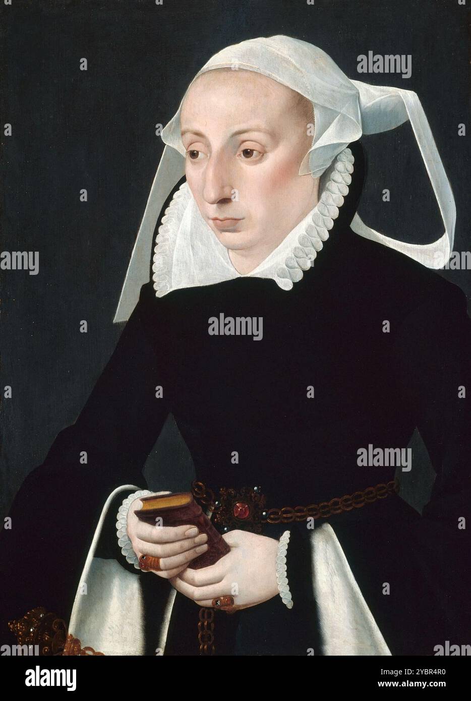 Ritratto di una donna che tiene un libro di preghiere del pittore tedesco Bartholomaeus Bruyn il giovane olio su tavola capolavoro d'arte persona del XVI secolo Foto Stock