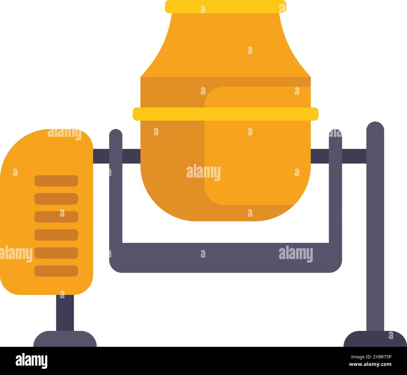 La betoniera gialla viene mostrata in un cantiere, preparando il cemento per un progetto di costruzione Illustrazione Vettoriale