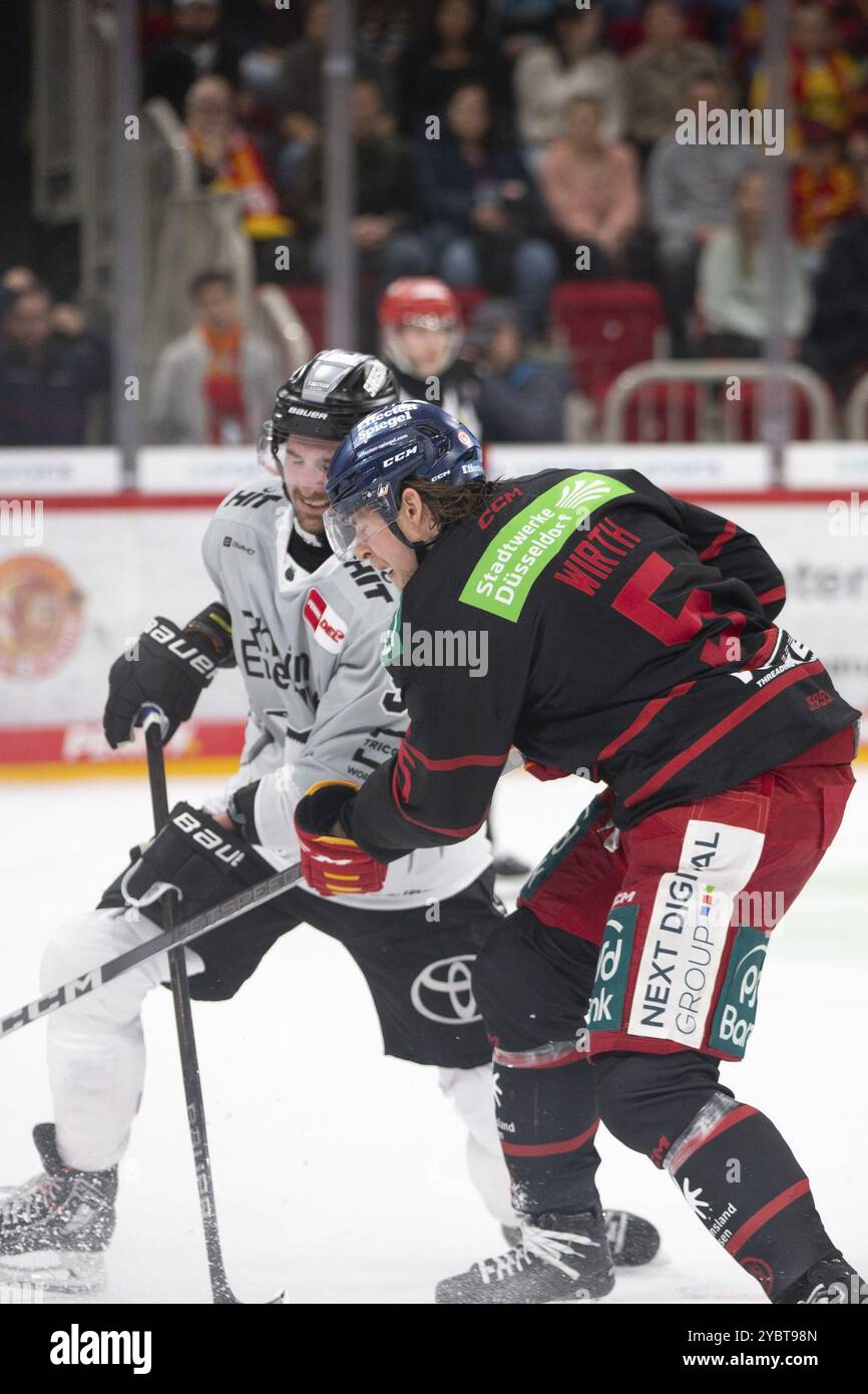 PSD Bank Dome, Duesseldorf, Renania settentrionale-Vestfalia, Moritz Wirth (Duesseldorfer EG, #5), PENNY DEL, Duesseldorfer EG-Koelner Haie il 18/10/2024 presso il Foto Stock