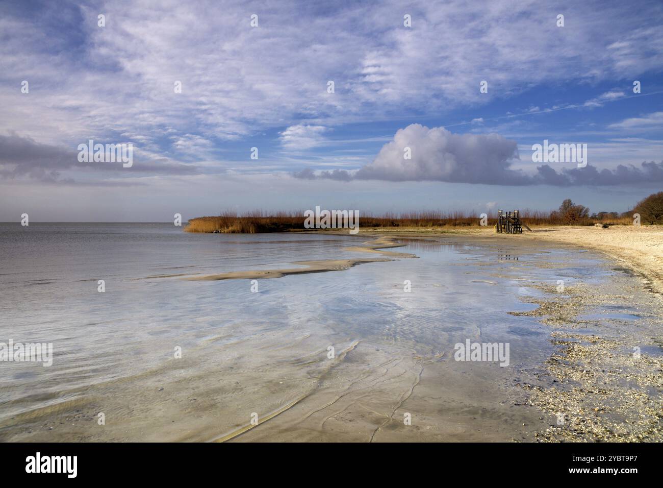 Vista sul lago Ijsselmeer dalla scogliera di Mirnser vicino Rijs nella provincia olandese di Friesland Foto Stock