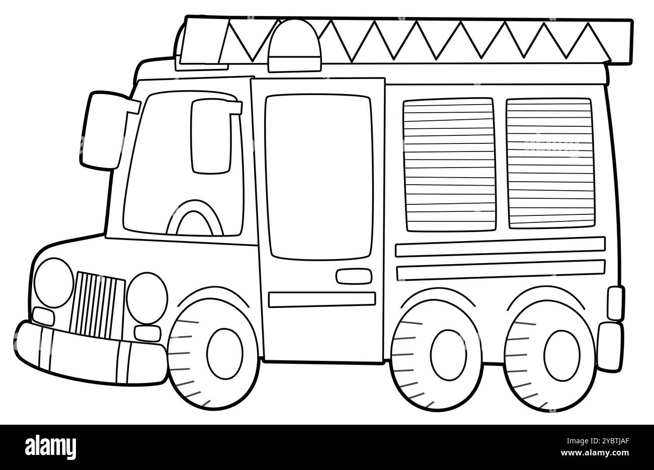 Pagina da colorare pompieri vigili del fuoco pagina da colorare auto illustrazione isolata per bambini Foto Stock