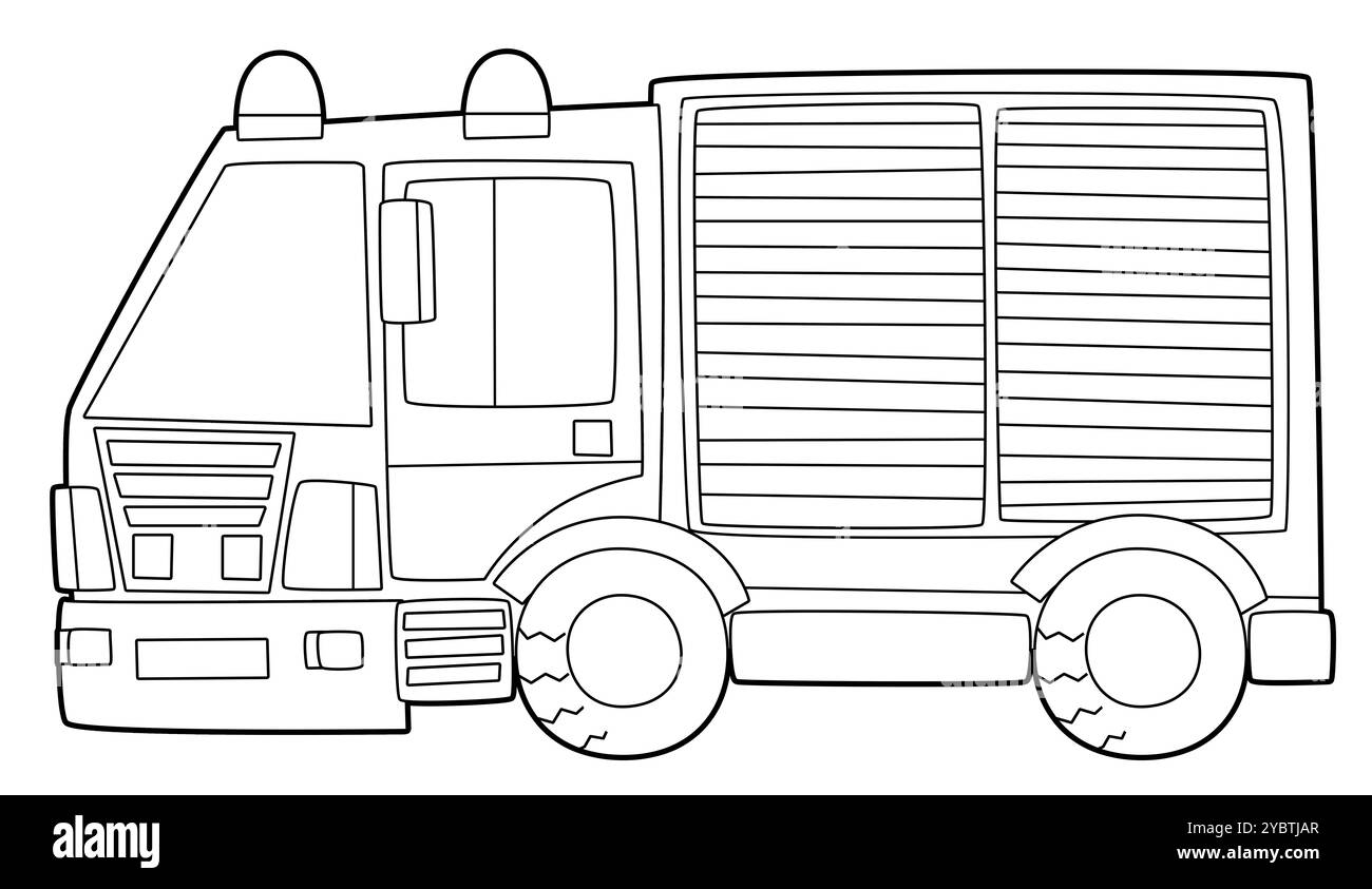 Pagina da colorare pompieri vigili del fuoco pagina da colorare auto illustrazione isolata per bambini Foto Stock