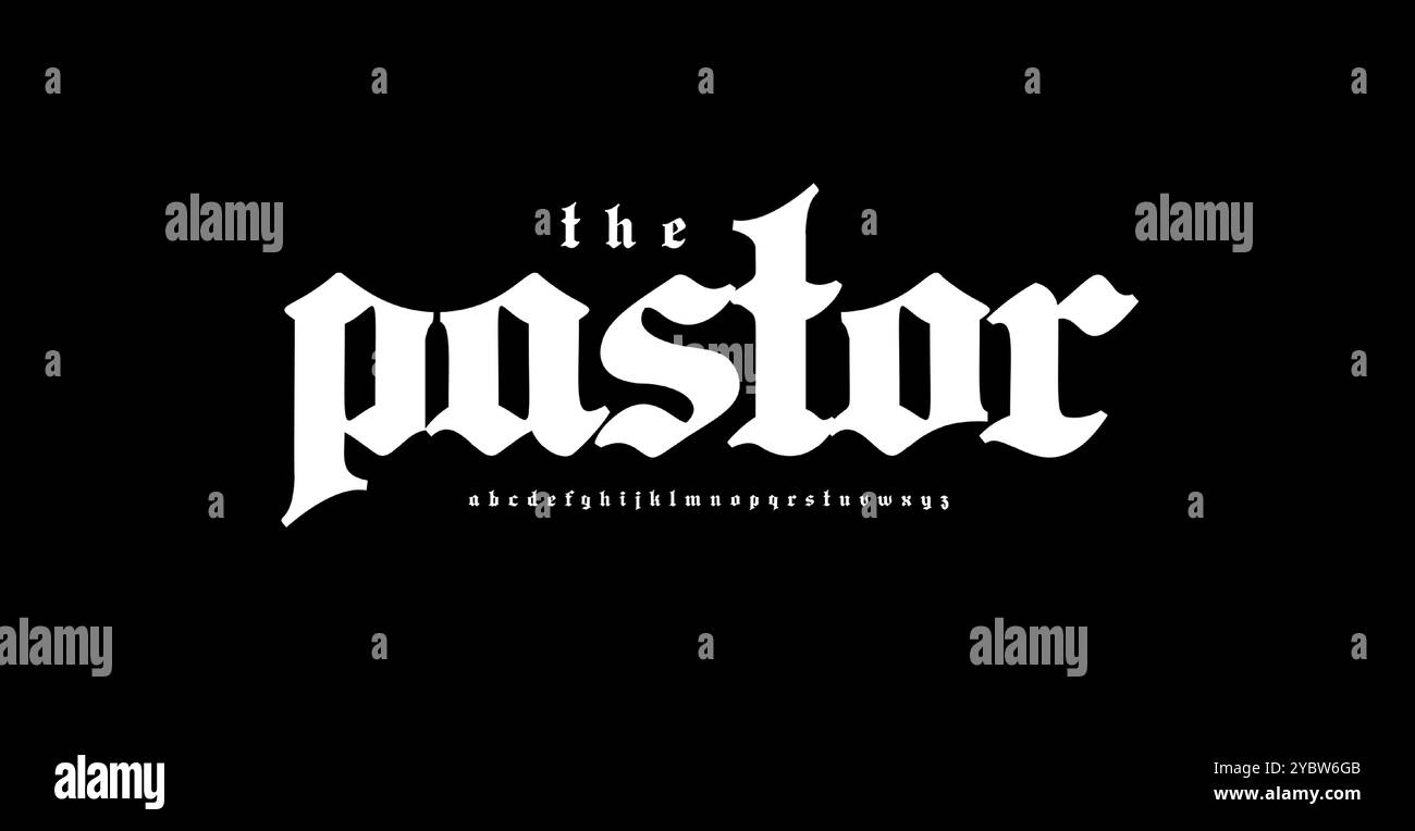 Carattere grassetto, lettere gotiche classiche, forte alfabeto medievale per logo vintage, poster storici, branding tradizionale del vecchio mondo. Vettore Illustrazione Vettoriale