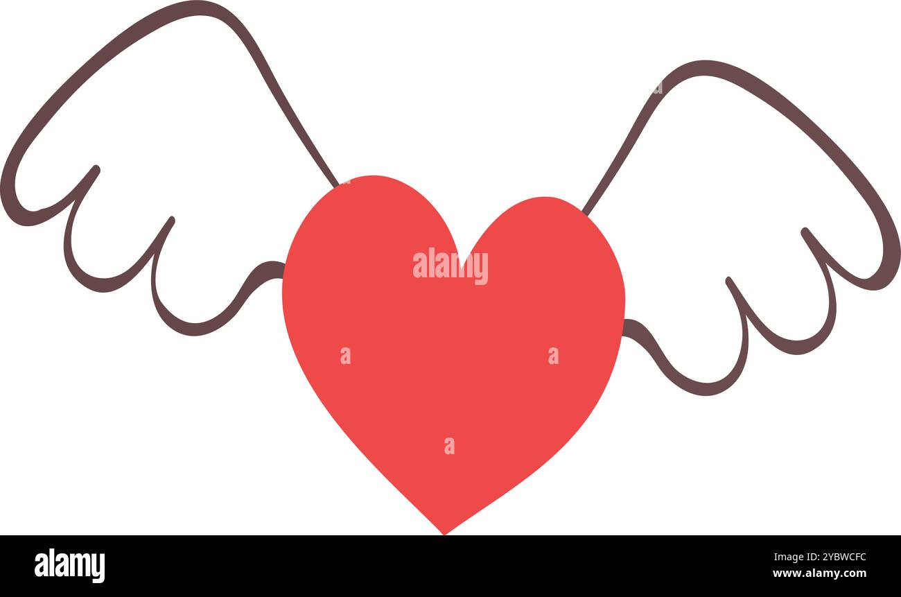 Elegante icona Red Heart with Wings per amore e libertà Illustrazione Vettoriale