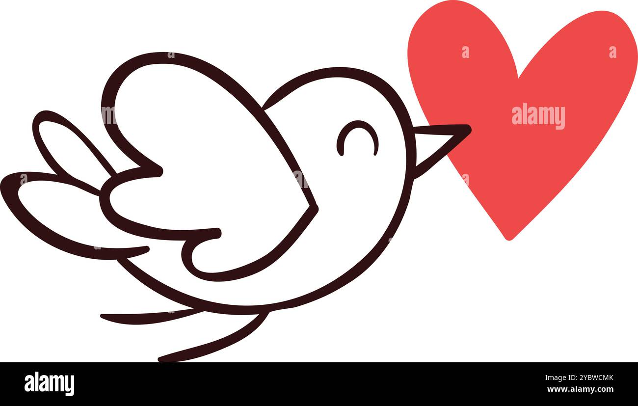 Art dove with Heart Illustration per San Valentino Illustrazione Vettoriale