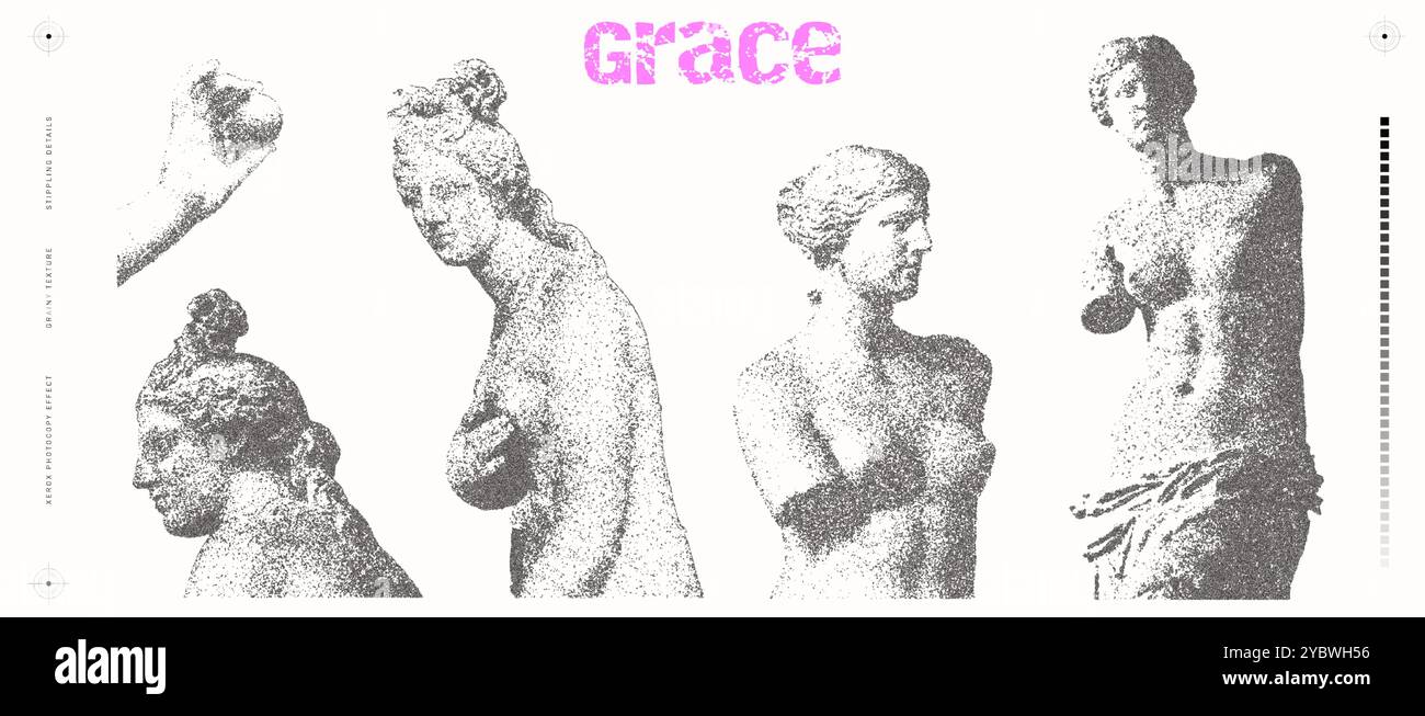 Serie di immagini di statue greche classiche di Venere. Illustrazione in stile retrò Illustrazione Vettoriale