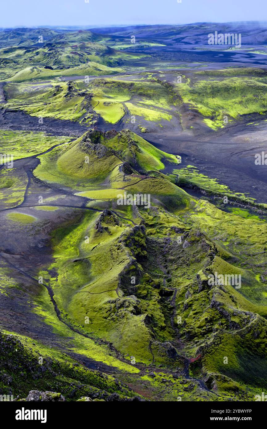 Islanda, regione del Sudurland, Parco Nazionale di Skaftafell, regione vulcanica di Lakagigar, vulcano Laki Foto Stock