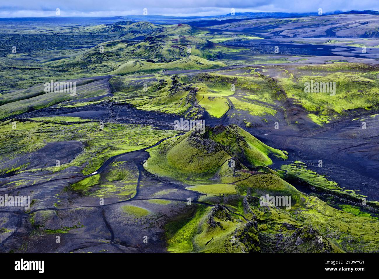 Islanda, regione del Sudurland, Parco Nazionale di Skaftafell, regione vulcanica di Lakagigar, vulcano Laki Foto Stock