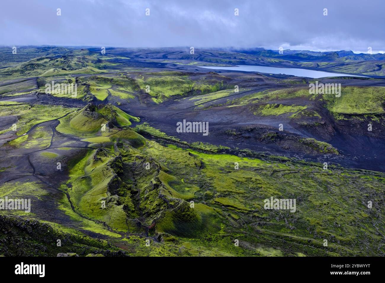 Islanda, regione del Sudurland, Parco Nazionale di Skaftafell, regione vulcanica di Lakagigar, vulcano Laki Foto Stock