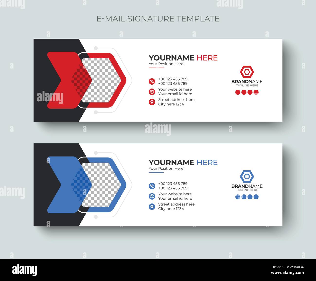 Modello di design minimo e creativo per firma e-mail aziendale o piè di pagina dell'e-mail. Modello di firma professionale per e-mail aziendali. Illustrazione Vettoriale
