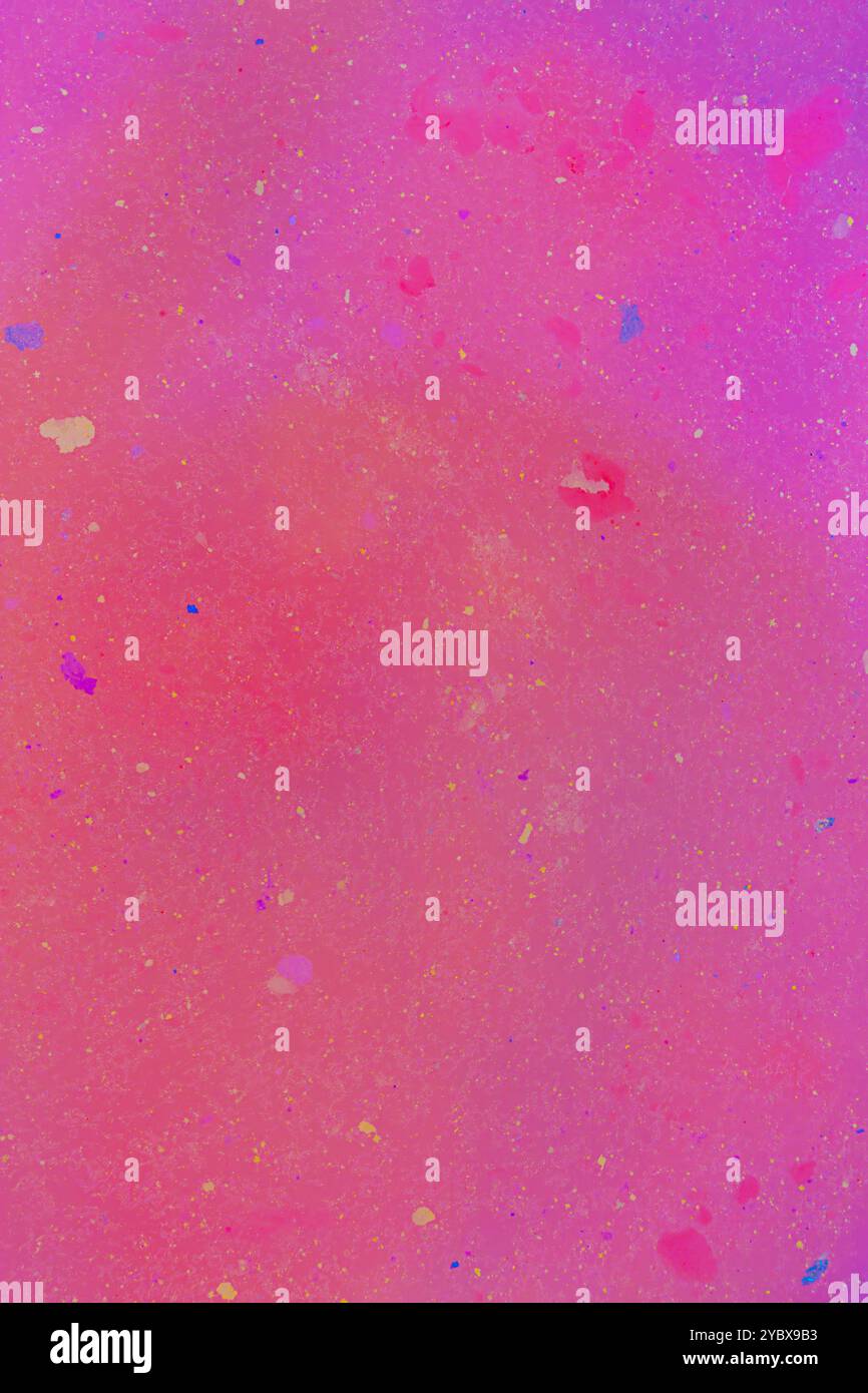 Questa immagine presenta un vivace sfondo rosa con macchie di vari colori sparsi per tutto, creando un effetto scintillante. Foto Stock