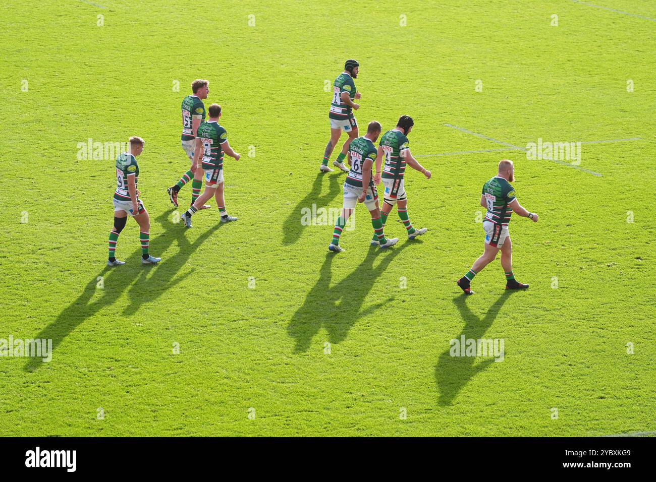 I Leicester Tigers reagiscono durante il Gallagher Premiership Match al Mattioli Woods Welford Road Stadium di Leicester. Data foto: Domenica 20 ottobre 2024. Foto Stock