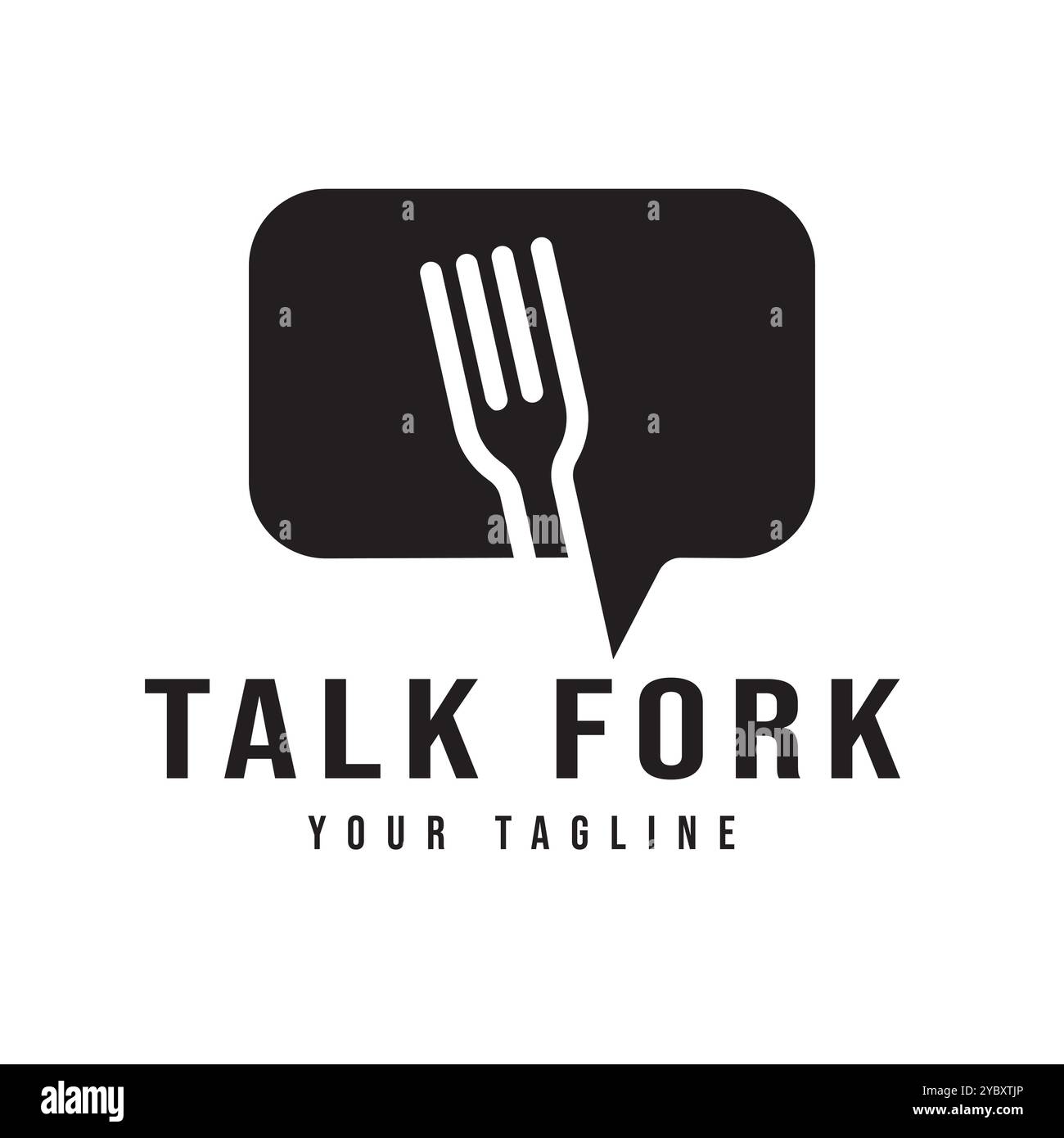 Semplice e minimalista Bubble Chat con Fork for Food Cooking Cafe Restaurant o Chef Talk Chat icona illustrazione servizio clienti Vector Logo Design Illustrazione Vettoriale