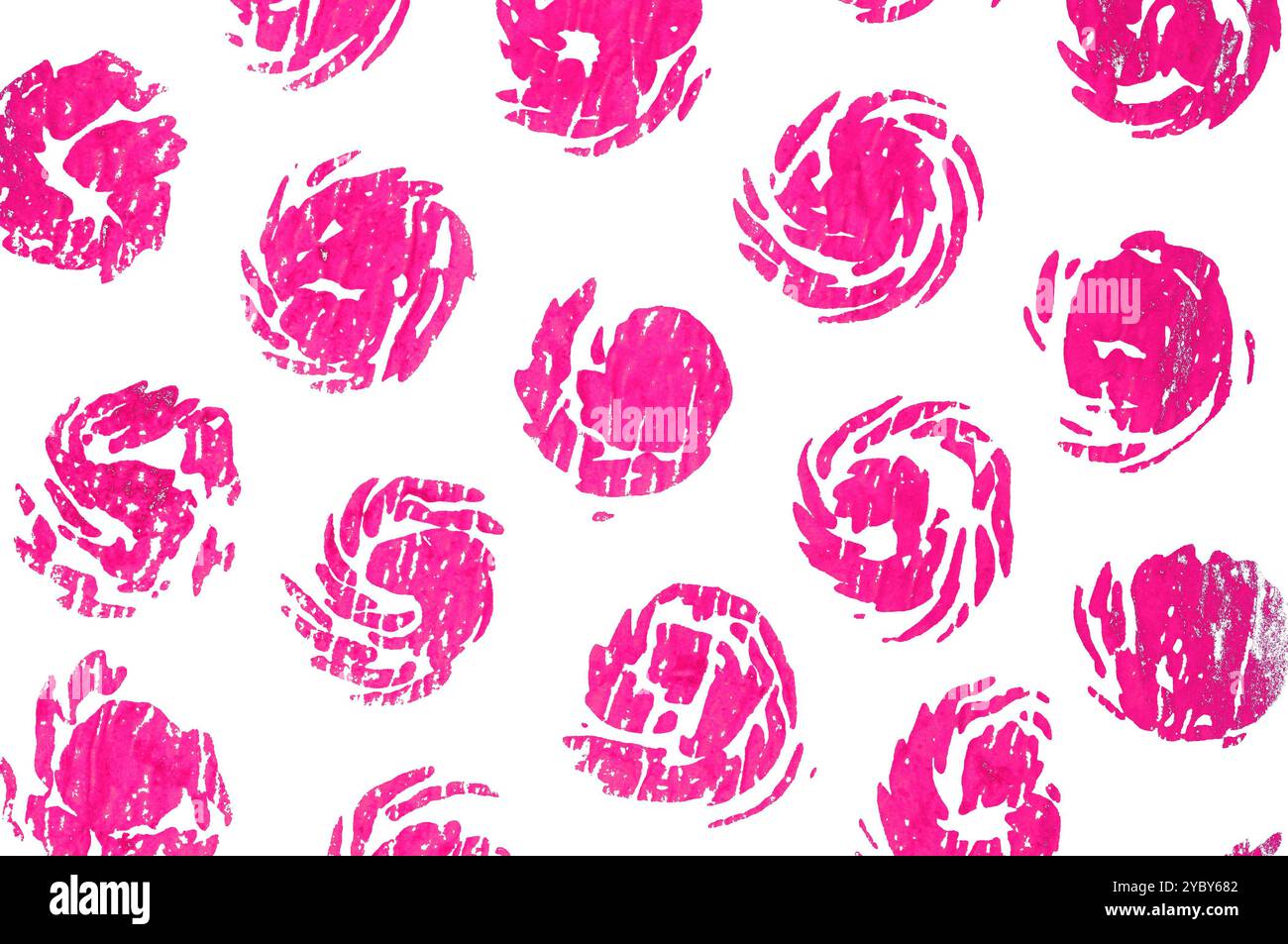 Il vivace cerchio rosa disegnato a mano ruota su uno sfondo bianco pulito, perfetto per i design audaci. Foto Stock