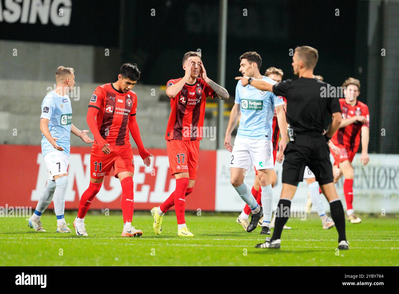 Danimarca. 20 ottobre 2024. Il Superliga match tra Soenderjyske e FC Midtjylland al Sydbank Park di Haderslev domenica 20 ottobre 2024. Crediti: Ritzau/Alamy Live News Foto Stock