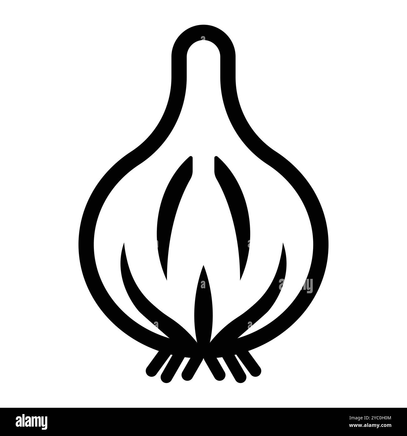 Questa grafica presenta un semplice contorno di una lampadina all'aglio, perfetta per progetti legati al cibo, temi culinari e illustrazioni culinarie. Illustrazione Vettoriale