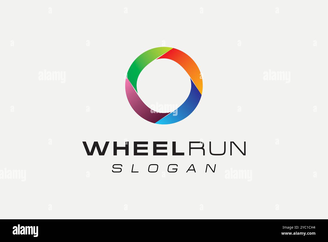 Design vettoriale con logo colorato Wheel Run, idee creative del marchio aziendale modificabili Illustrazione Vettoriale