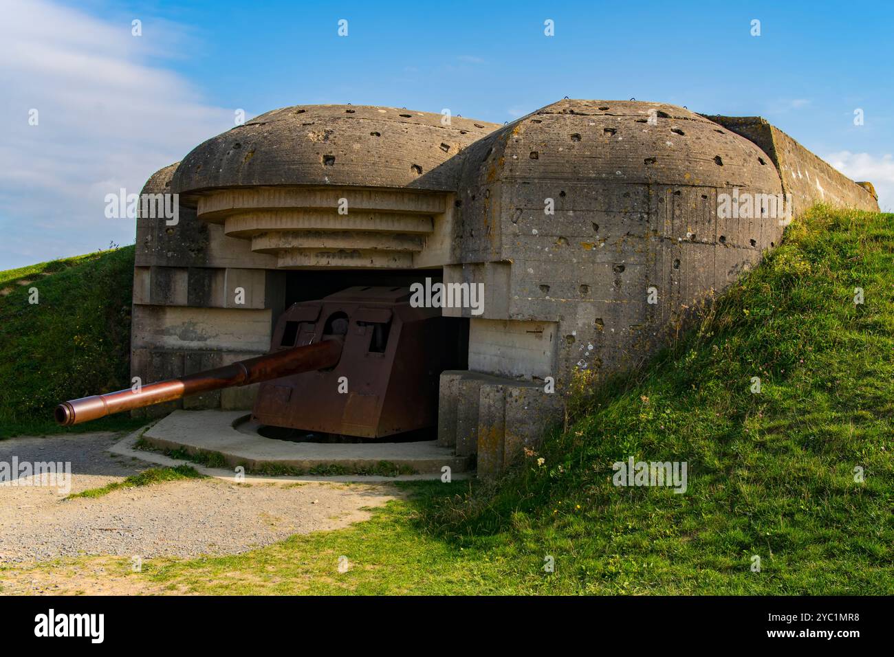 Batteria longues-Sur-Mer in Normandia, Francia Foto Stock