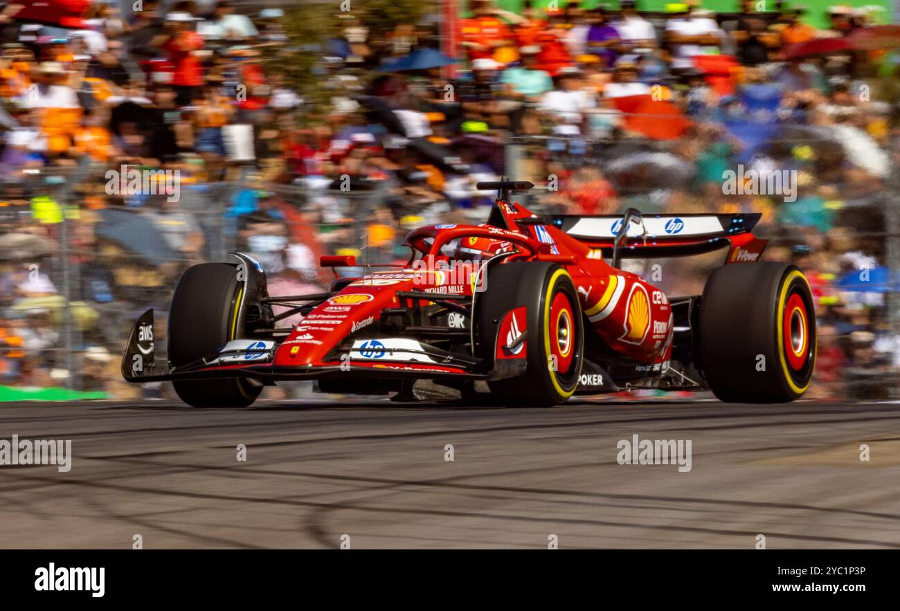 Austin, Texas - 20 ottobre 2024: Charles Leclerc, pilota della scuderia Ferrari F1 #16, gareggia nel Gran Premio degli Stati Uniti di Formula 1 Pirelli sul circuito delle Americhe di Austin, Texas. Crediti: Nick Paruch / Alamy Live News Foto Stock