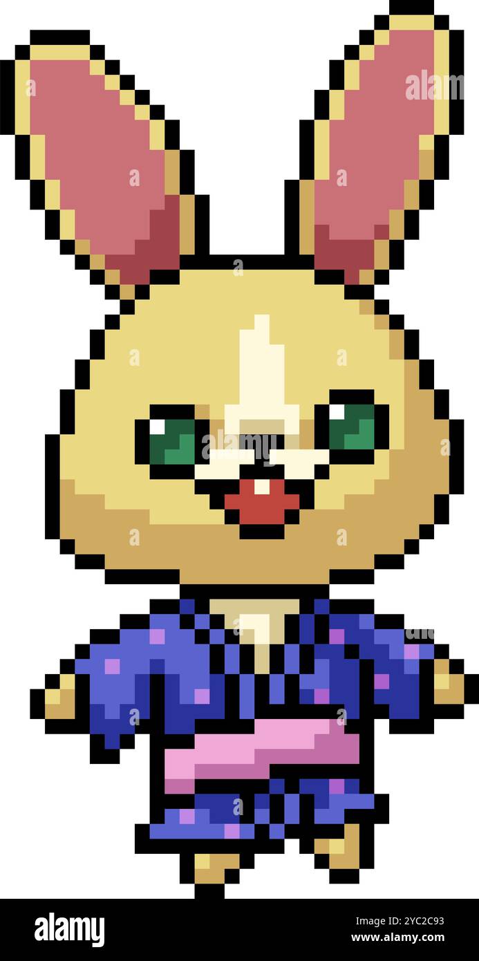 pixel art di bunny japanese cloth isolated background Illustrazione Vettoriale