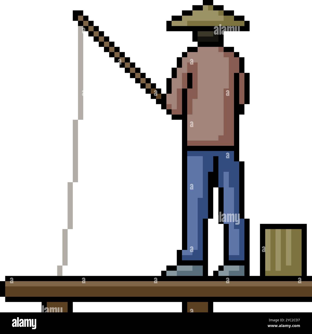 pixel art dell'uomo che pesca lo sfondo isolato Illustrazione Vettoriale